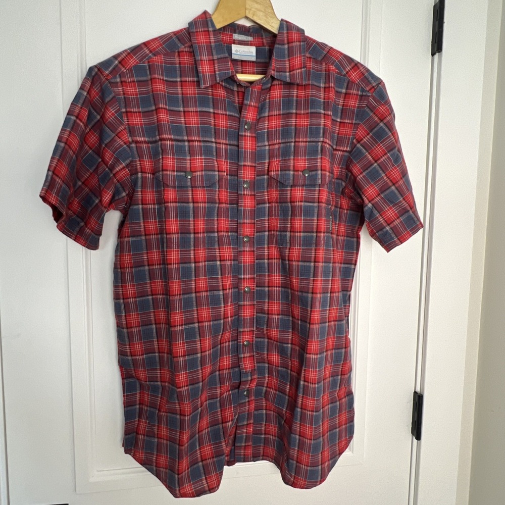 Columbia Shirt Mens Plaid Short Sleeve Snap Pockets‎ Fishing Outdoor